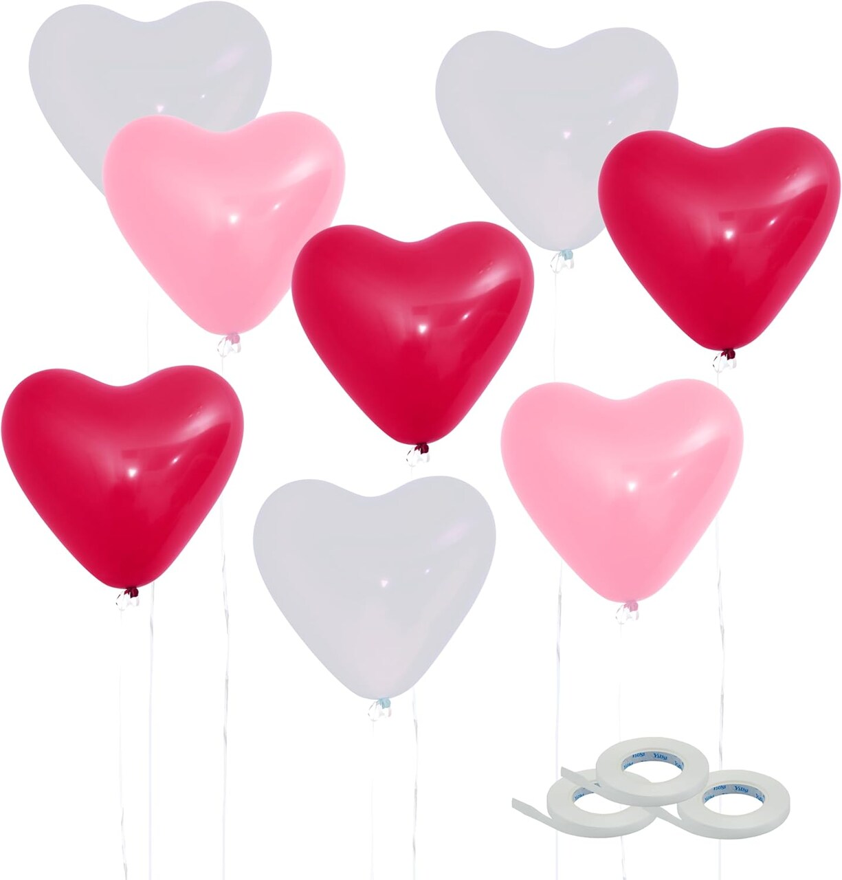 4E's Novelty 36 Pack Latex Heart Shaped Balloons 10 inch With Ribbon - Pink White Red Heart Balloons, Valentines Day Balloons, Perfect for Marriage Proposal & Valentines Day Decorations & Wedding Party